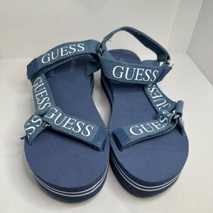 GUESS Women's Avin Wedge Sandal in Blue, Size 8